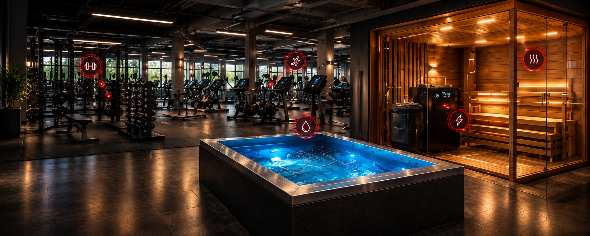 Sauna and cold plunge wellness suite